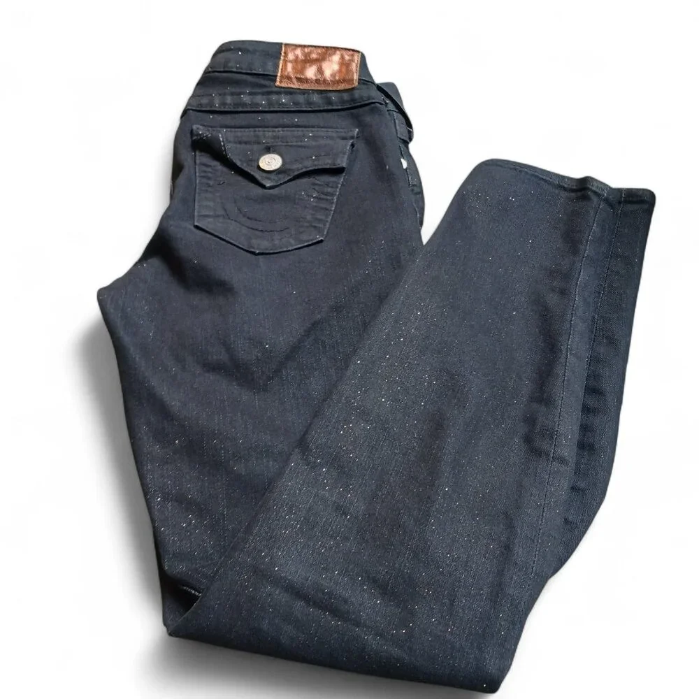 True Religion Serena Y2K Glitter Jeans Size 27 Dark Wash Skinny Made in USA - Picture 10 of 14